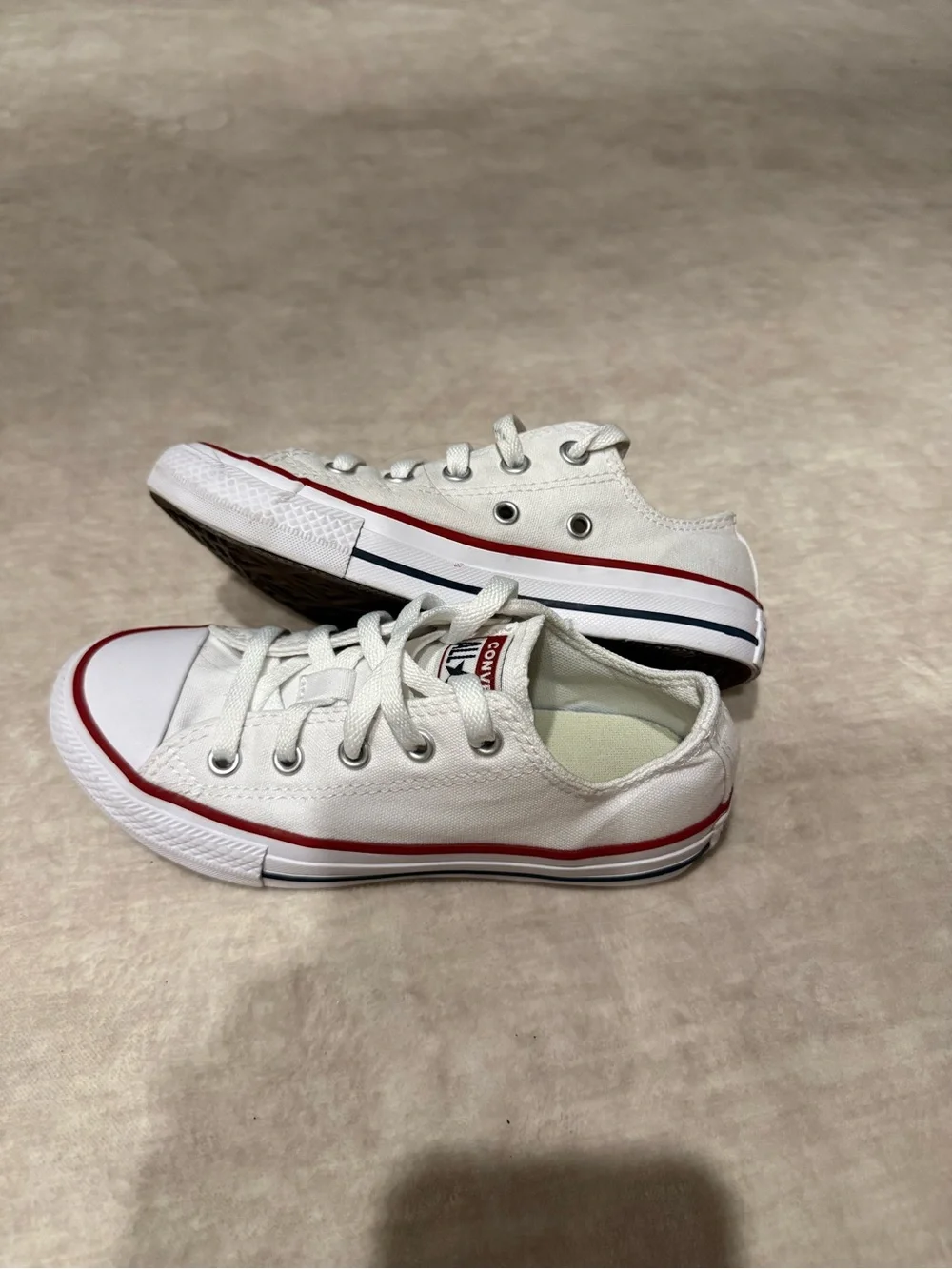 Converse Kids White Canvas Low-Top Sneakers with Red Accent